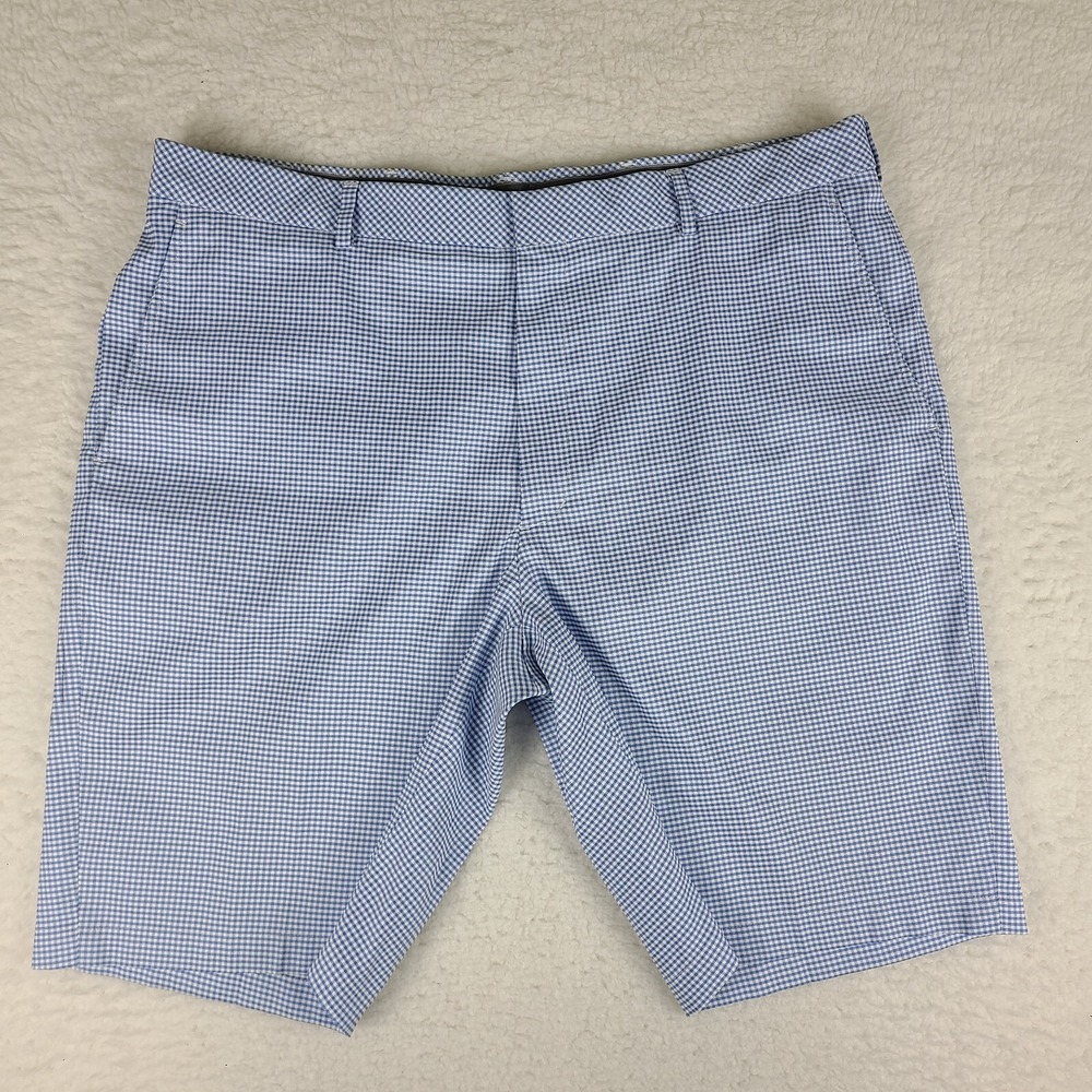 Walter Hagen Shorts Mens 40 Blue Check 11" Inseam Chino Performance Golf *